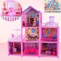 Holiday Villa Three Story Pink Doll House For Girls - 129 pcs - 24 inches. 