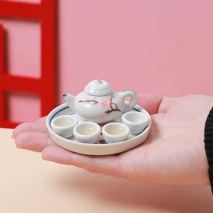 6pcs/set Miniature Porcelain Tea Cup Set Flower Tableware Kitchen