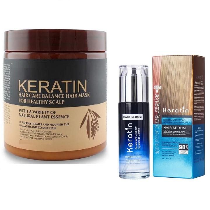 Keratin Hair Serum & Mask with Collagen Crystal & Moroccan Oil – 80ml ...