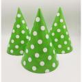 GREEN POLKA DOT CAPS - PACK OF 10 PARTY CAPS. 
