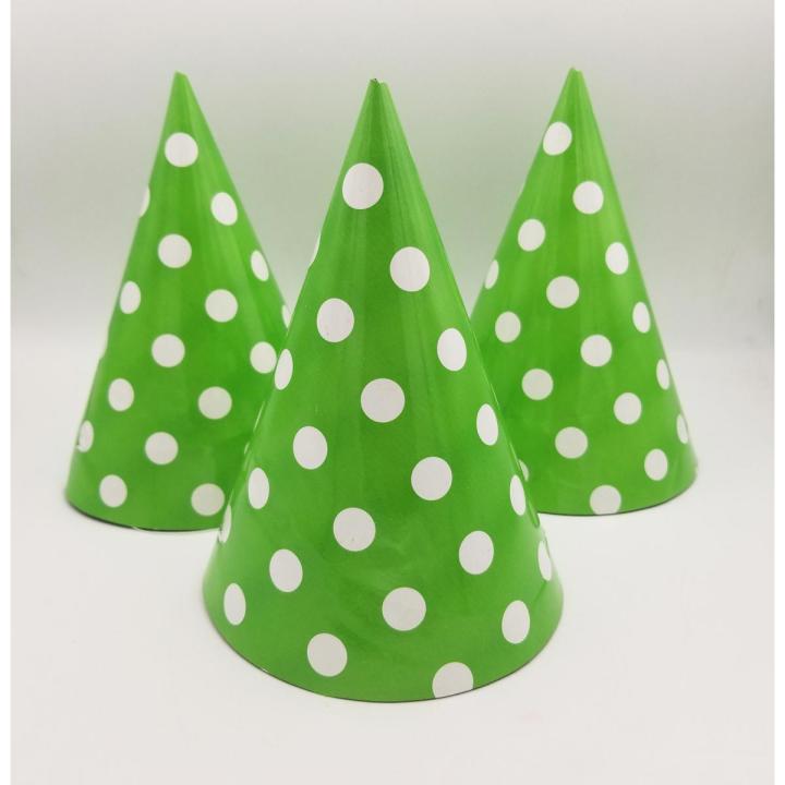 GREEN POLKA DOT CAPS - PACK OF 10 PARTY CAPS