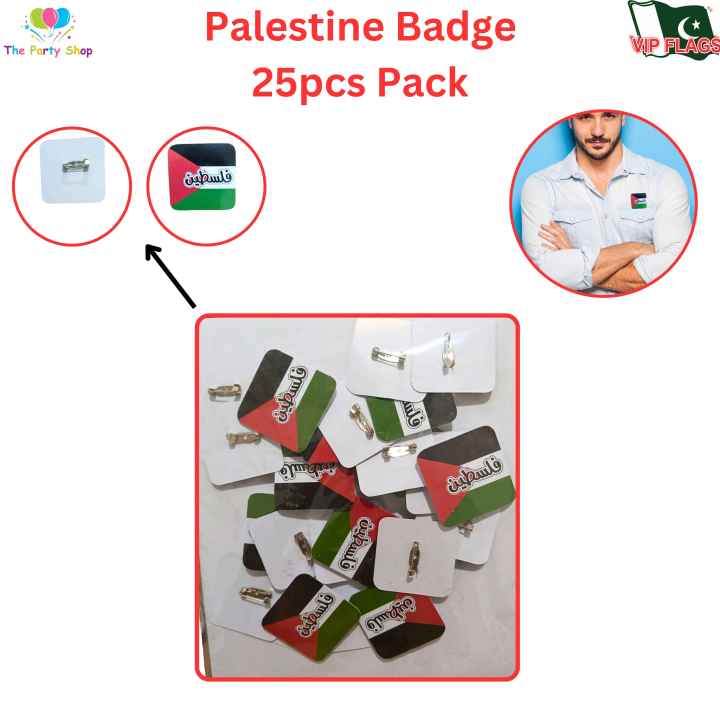 Palestine Badge 25pcs Collection, The Party Shop VipFlags, Top National Country Flags, Free Gaza Palestinian Zindabad, Freedom, Hammas Battle Azadi,