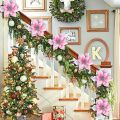 50 Pack Glitter Poinsettia Christ Tree Ornats 5Inch Artificial Silk Flowers Picks Decor Wreath Garland (Pink). 