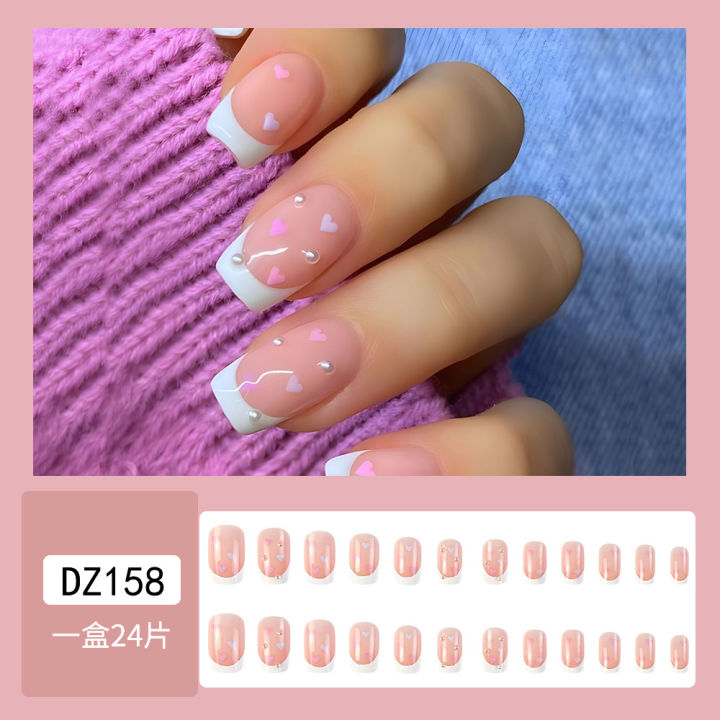 SUMMER%2024%20pcs%20Tips%20French%20Love%20Pearl%20Fake%20Nails%20Nail%20Patch%20Xiaohongshu%20Sweet%20White%20Wearing%20Armor%20-%20Image%202