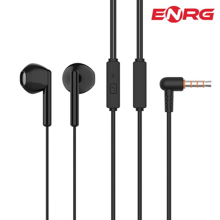 Energy - ENRG In-Ear Wired Earphones Deep Bass and Stereo Earbuds Apple Style Black & White