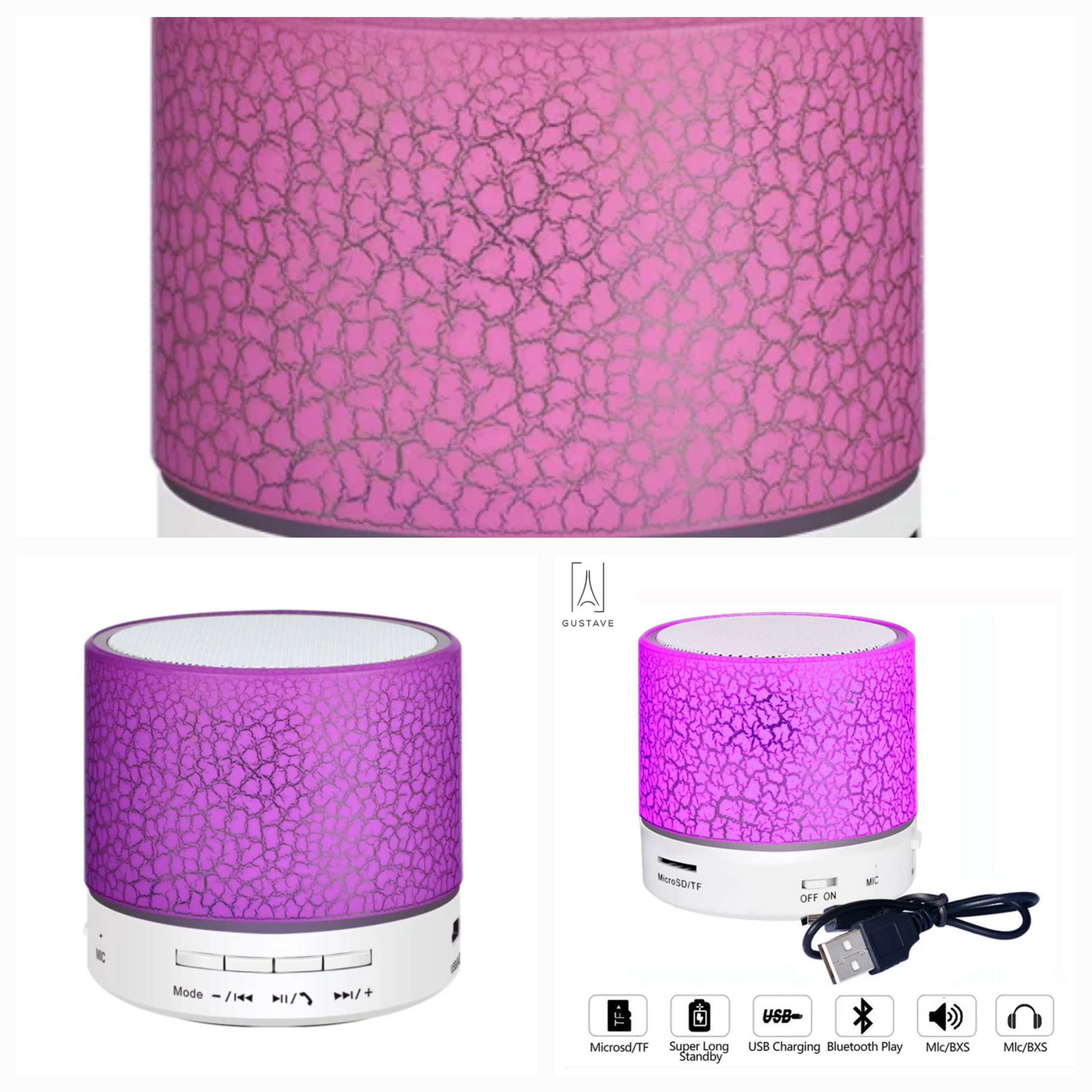 Wireless Mini Bluetooth Speaker with LED Light MP3 Player USB SD Card ...