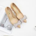Spring patent leather pointed toe rhinestone bow single shoes stiletto banquet dress all-match large size fashion women's shoes. 