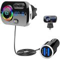 SONRU Newest FM Transmitter Bluetooth 5.0, Bluetooth Car Radio Transmitter Handsfree Car Kit QC3.0 USB Car Charger, Support TF Card AUX Input, Crystal Sound, Color Light, 1.1M Cable, 2 Install Ways. 