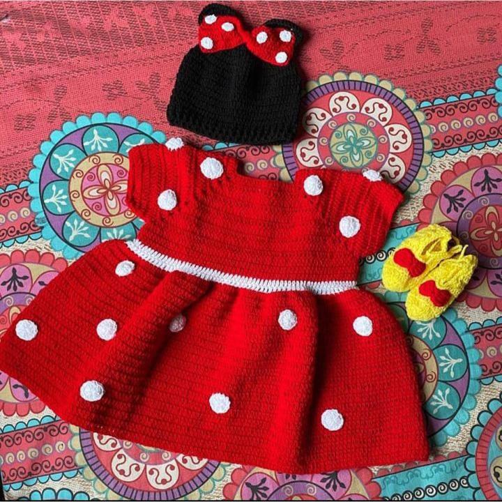 CROCHET baby girl mickey mouse set in red colour | Daraz.pk