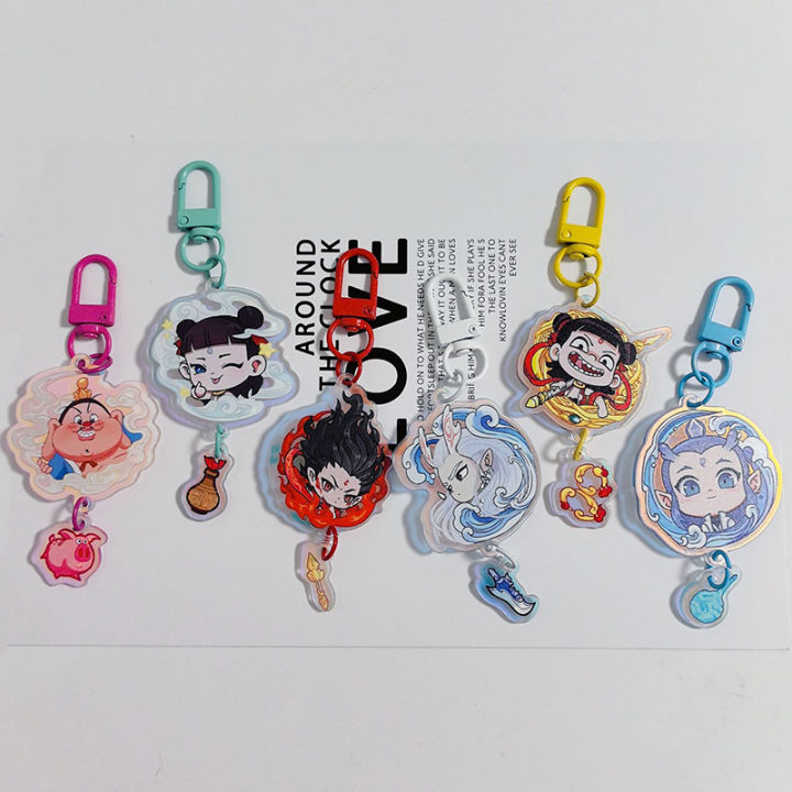 Cartoon Keychain Anime Nezha Figures Acrylic Keys Ring Accessories Key Chain Toy CHAINI