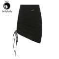 Women Skirt Solid Color Sext Hollowed Hips-wrapped Skirt Drawstring Irregular High-waisted Short Skirt. 