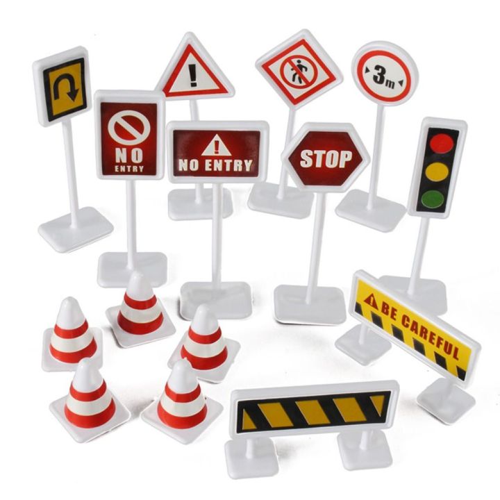 15Pcs/Set Educationl Car Accessory Traffic Signs Mini Traffic Signs ...