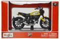 Ducati Scrambler Yellow and Silver Bike with Plastic Display Stand 1/18 Diecast Motorcycle Model by Maisto. 