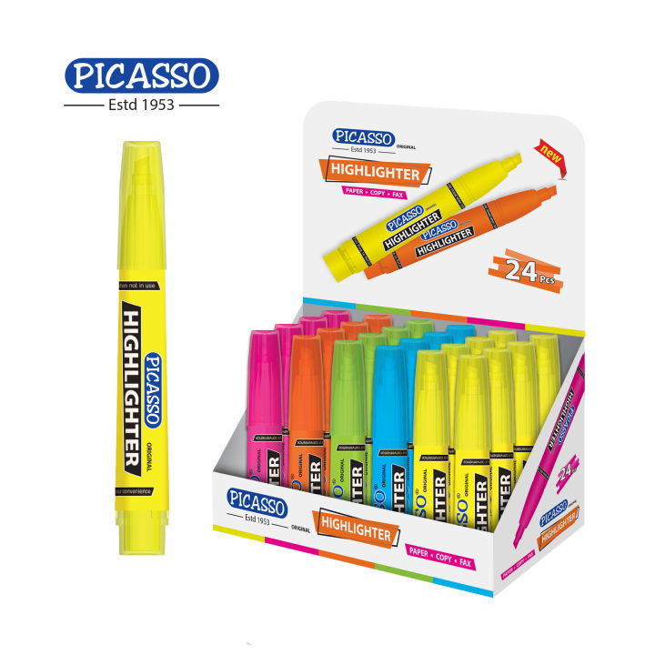 Picasso Multi Colour Highlighter Display 24pcs - (Pack of 1 Display)