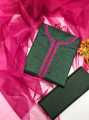 3-Piece Unstitched Katan Silk Dress Set with Intricate Handmade Embroidery and Luxurious Organza Dupatta. 