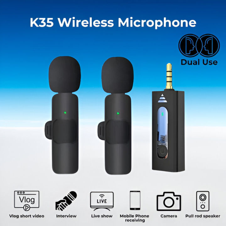 K35%20Wireless%20Microphone%20Dual%20Lavalier%20Set%20%E2%80%93%20Noise%20Reduction,%20Plug%20&%20Play,%20Long%20Battery%20Life%20(Compatible%20with%20Smartphones,%20Cameras%20&%20Laptops)%20-%20Image%203