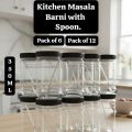 Pack of 6 / 12 Airtight Kitchen Storage Containers 350ml - Leakproof Masala Jar Set - Stackable Plastic Spice Box & Pantry Organizer + Free Spoons. 