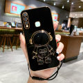 Maitus for Vivo Y19 Back Cover with Lanyard + Astronaut Folding Stand Bracket Fashion 6D Plating Square Frame Cases Soft Silicone Mobile Phone Case for Boys Girls. 