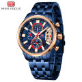 Mini Focus Blue Stainless Steel Blue Dial Chronograph Quartz Watch for Gents - MF0352G-03. 