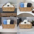 ADO Basics  Foldable Water Hyacinth Hand Woven Basket with Handles, Toilet Paper Storage Wicker Baskets 12" Length, 6.29" Width, 4.25 Height, Tokri. 