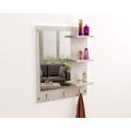 Toheed wood Wall Mount Makeup Vanity Dresser/Dressing Mirror/Glass/Table and Multipurpose Rack Shelves with Elegant Stainless Steel Hooks. 