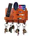 3D Home Decorative Wooden Organizer- 3D Wooden Phone Stand with Key Hooks - 3D Wooden Mobile Stand for 3 Phones - Wooden Holder for Phone, Keys, and Accessories - Wooden Organizer with 7 Steel hooks Tasbeeh Holder Remote Cover Rack Mobile Charger Holder. 