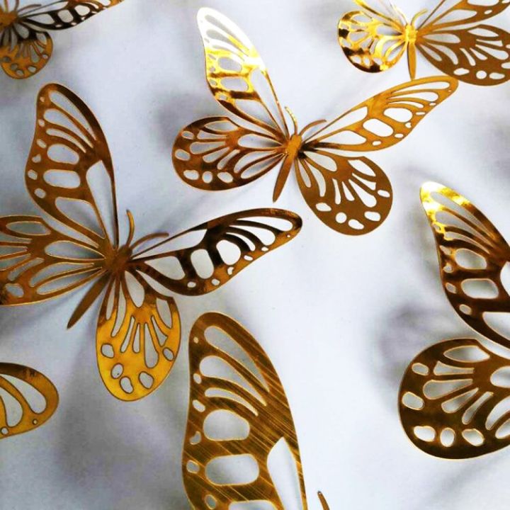 3D Gold Wall Stickers Butterfly Wall Sticker Metal Hollow 3D Butterfly ...