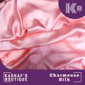 KB Peach Pink Color Charmeuse Silk / Shamooz Silk for Shirt or Trouser for ladies / Girls UnStitched Plain. 