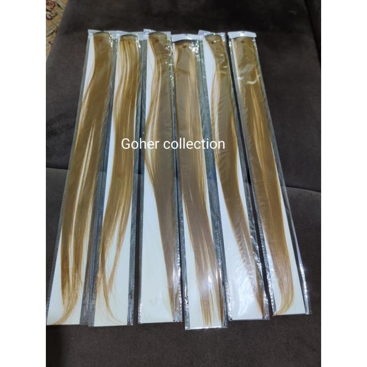 6 pieces blonde-golden single clip hair extension for girls