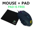 Gaming mouse with 6 Programmable Buttons - 7 light rgb gaming mouse usb wired with side buttons - for pc, laptop, pubg mobile, free fire. minecraft  - Black & White. 