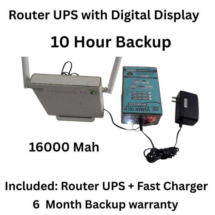 WiFi Router UPS Power Bank 12 Volts 1A 1.5A 5 to 6 Hours Guaranteed Backup TpLink, Tenda PTCL, Fiber, ONT 12v Router UPS Digital Display | included Fast Charger | 6 month warranty
