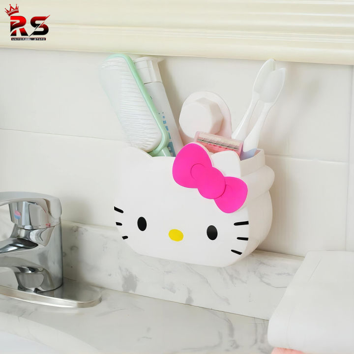 Hello Kitty Toothbrush Holders For Bathroom Organizer,Self Adhesive Wall Mounted Shower Caddy,Cute Shower Organizer shelves For Women Girls Teens Kids Gift, Bathroom Decor/Vanity/Office Storage