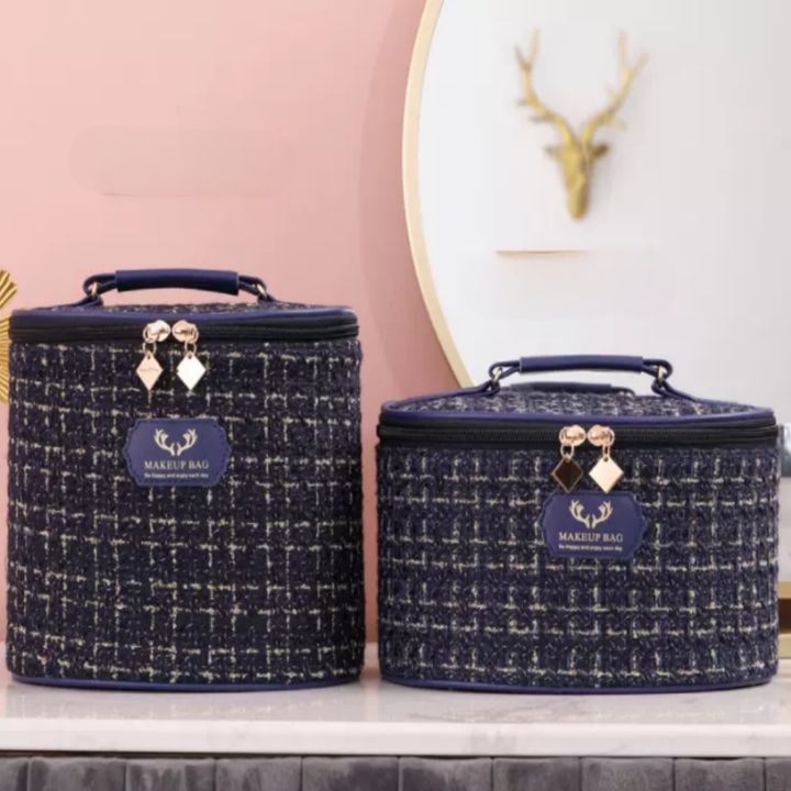 2pcs Fancy Tweed Beauty Box Makeup Cosmetic Organizer Kit for Girls