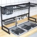 Over The Sink Dish Drying Rack with Fruit Basket Kitchen Counter Bowl Fork Cup Spoon Dish Drainer Dishrack Matte Black. 