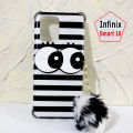Infinix Smart 10 Back Cover - Girls Fancy Pouch  - 2GudBlkWhtLnsFrball Ladies Mobile Phone Case with Fluffy Wool Pom Pom Eyes - Infinix Smart 10 Anti Shock Corner Bumper Air Bag Soft - Black White. 