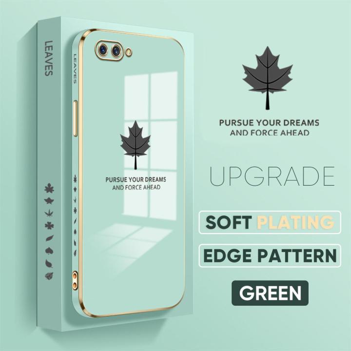 OPPO A12E A3S Realme C1 Maple Leaf Square Edge Pattern Casing Plated Phone Shell Luxury Plating Soft Phone Case