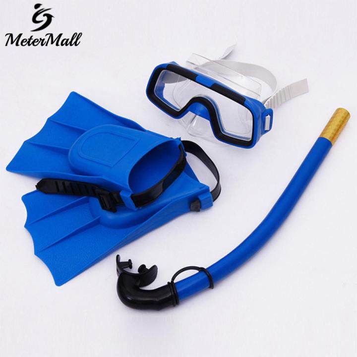 MeterMall Children Diving Mask Set Anti-fog Diving Goggle Breathing Tube Snorkel Fins