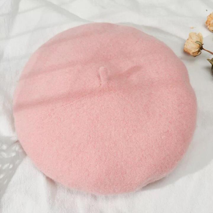 Women Girls Winter Warm Faux Wool Beret French Artist Beanie Hat Cap Red Black Purple Pink Orange Kawaii Flat Top Caps Warmers