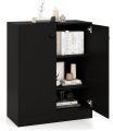 2-Door Storage Cabinet, Modern Floor Cabinet with 3-Tier Shelf, Freestanding Side Cabinet with Anti-Toppling Device, Storage Organizer for Living Room, Kitchen, Dining Room, Entryway. 