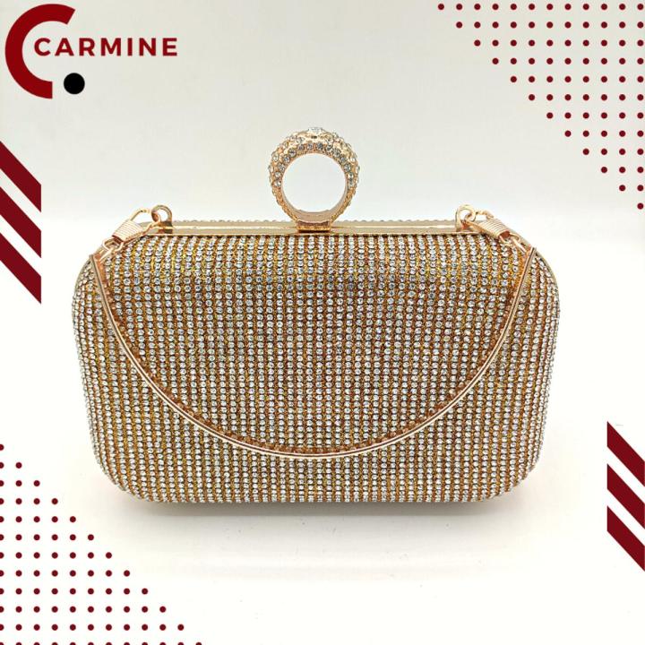 Carmine Golden Latest Fancy Bridal Wedding Party Crystal Ladies