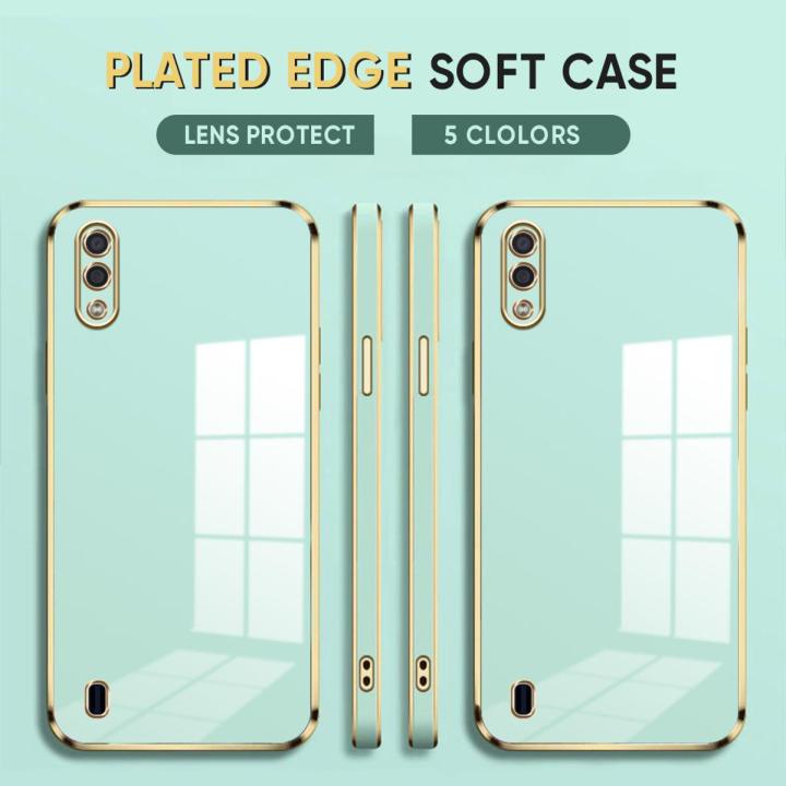 (Free Lanyard) Luxury 6D Plating Case for Samsung Galaxy A01 Back Cover Soft Silicone Square Frame Shiny Bling Phone Cases