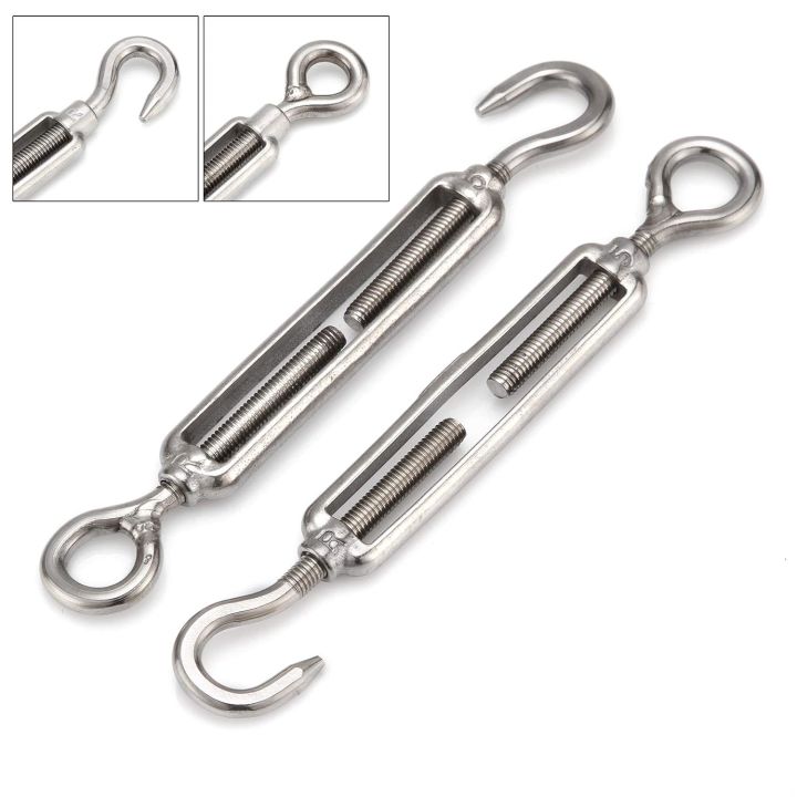 2pcs M5 (5mm) Hook & Eye Turnbuckle Rigging Wire Rope Tension Screw Open Body Draw-in Bolt 304 Stainless Steel Adjustable Wire Rope Tensioner… uk import