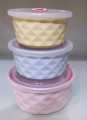 3PC MICROWAVE BOWL TUB CERAMIC STACKABLE FOOD STORAGE CONTAINER VENTED LID AIR. 