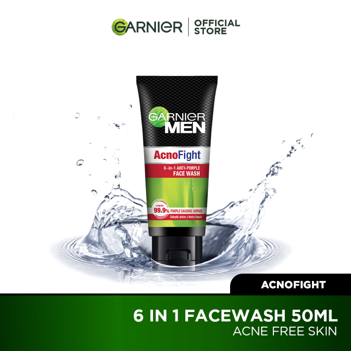 Garnier Men Acno Fight Anti-Pimple Face Wash 50ml - Suits All Skin Types, Including Sensitive And Acne-Related Skin Issues