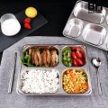 4 Compartments Stainless Steel Plate with Lid, Stainless Steel Rectangular Thali Plate, 4 compartment Thali, Divided Dinner Plate, 4 Compartment Serving Tray, Nuts Tray. 