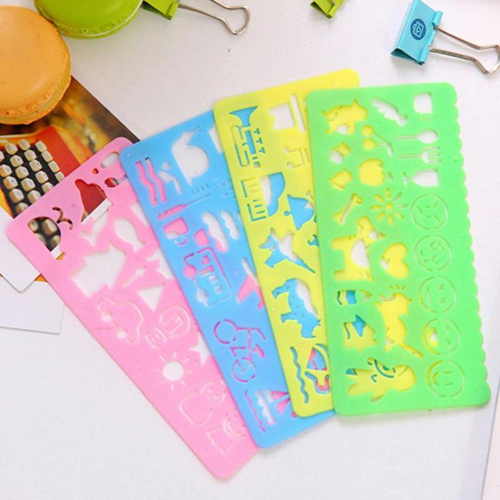 4PCS Candy Color Cute Art Graphics Symbols Drawing Template Stationery ...