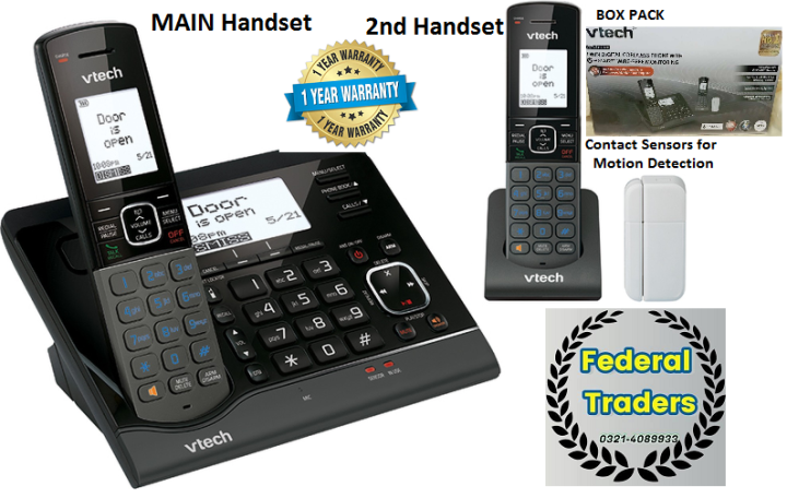 VTech VC7151-202A Twin (02 sets) Executive Digital Phone Wireless Intercom, PTCL Wireless Landline Phone WITH VSMART Contact Sensors Monitoring  Box Pack with one year Warranty