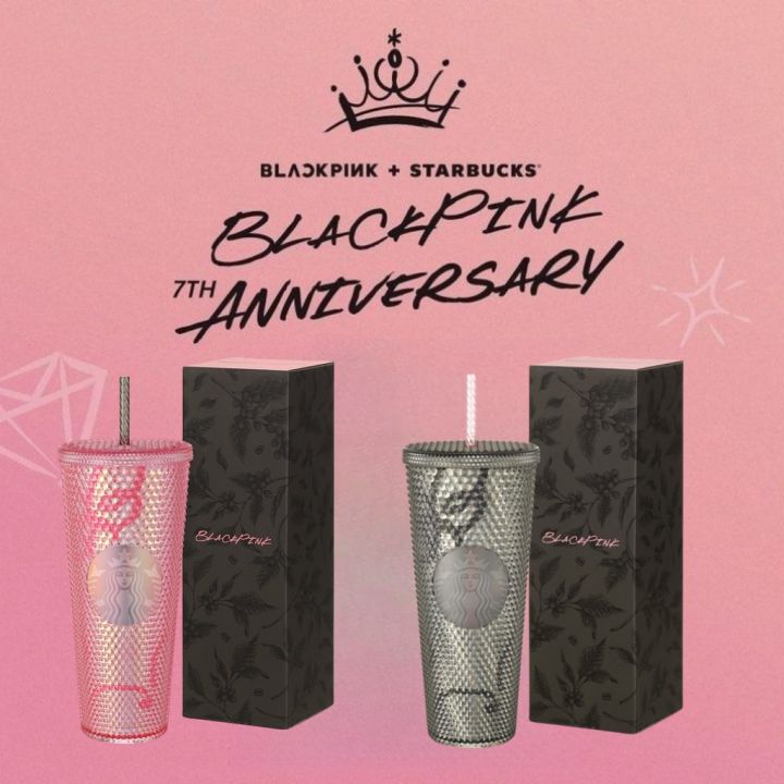 Blackpink X Starbucks 2023 Doodle Pink Black Tumbler Durian Cup Sippy Cup 710ml 24oz