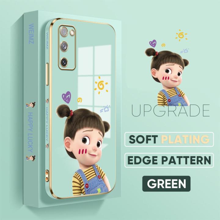 TA for Samsung Galaxy S20 FE S20FE 5G Back Cover + Free Lanyard Naughty Girl Luxury 6D Plating Case Side Pattern Soft Silicone Square Phone Cases