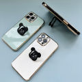 Hstyle For vivo Y20 Shiny electroplated TPU stereoscopic black violent bear ring standing back cover square cover girls and boys gift soft hard waterproof fall proof protective sleeve ring sari. Gift: lanyard. 